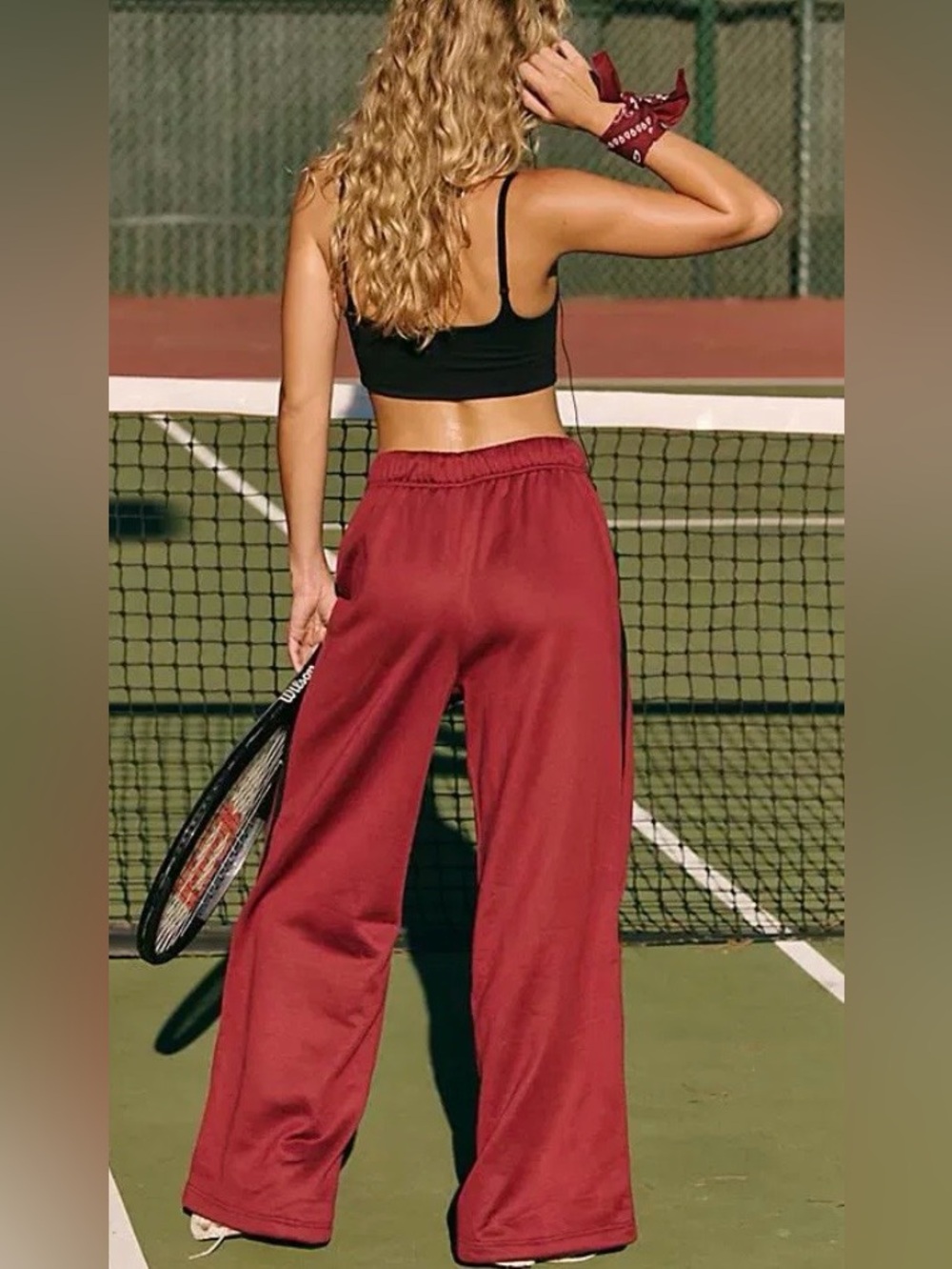 FP Movement by Free People Burgundy Wide-Leg Drawstring Track Pants - Picture 2 of 15